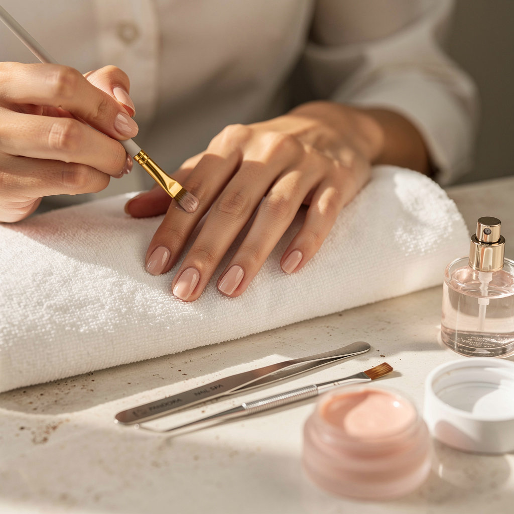 Pandora Nail Spa skilled technician providing detailed gel nail service in Montecito salon